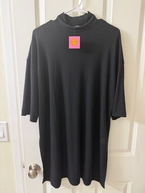 Dressed in LALA Black Ribbed Midi Dress with Mock Neck